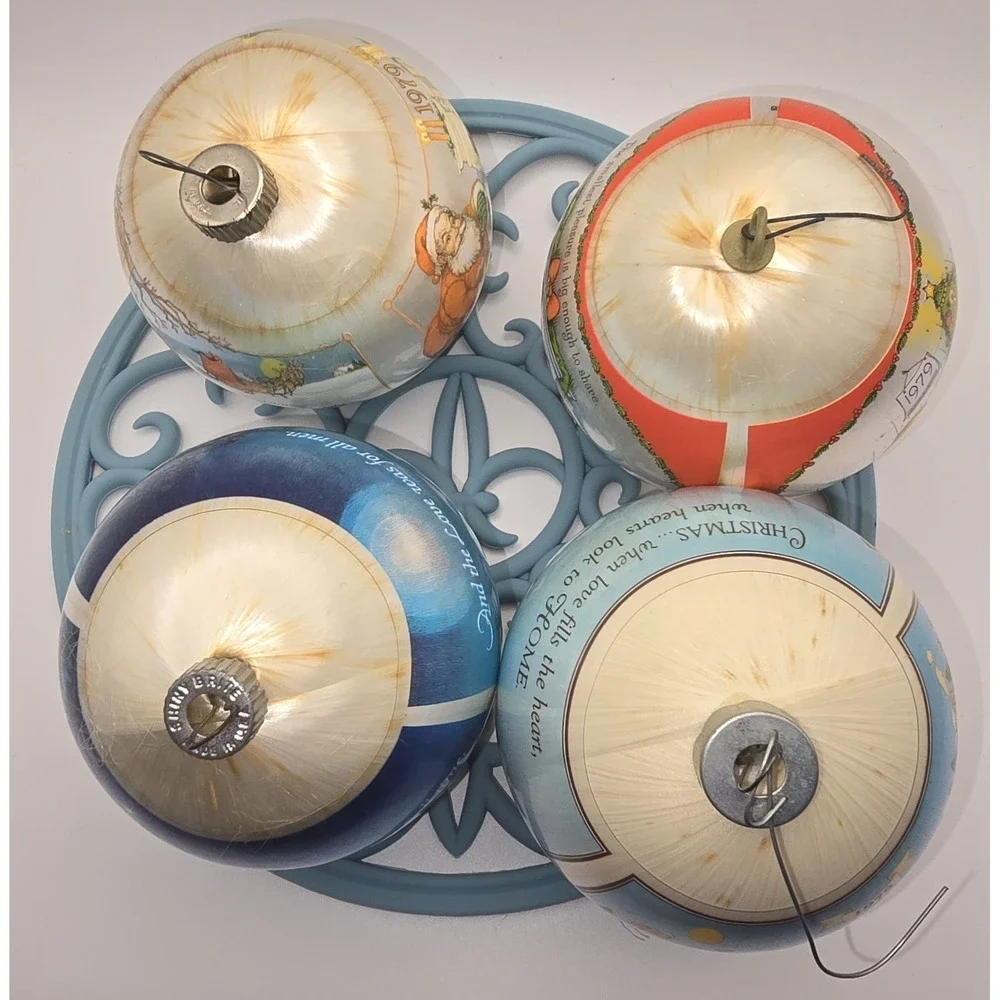 Vintage 1979 Christmas Satin Ball Ornaments 3 Hallmark 1 Joan Walsh Anglund -800